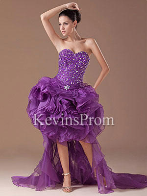 Dropped Waist Purple Long High Low Organza Ball Gown (Kevins Prom)