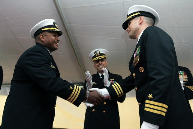 A U.S. Navy change of command ceremony.