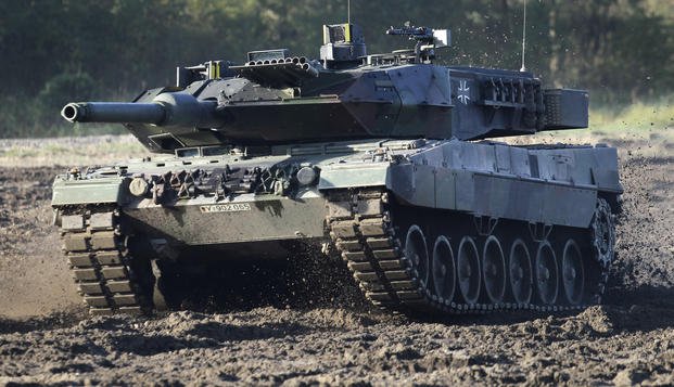 A Leopard 2 tank is pictured during a demonstration event.