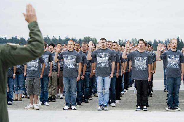 Future airmen take the oath of enlistment.