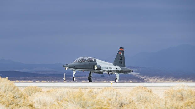 A T-38 Talon assigned to the 412th Test Wing, takes off from Edwards Air Force Base, California, Jan, 4, 2023. 