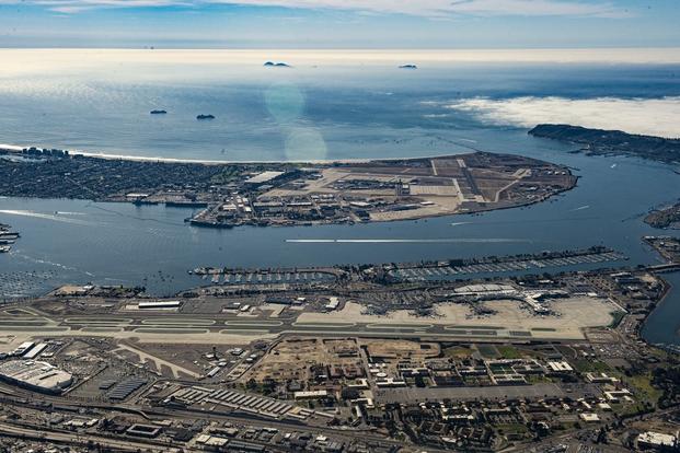 An aerial photo of Naval Air Station North Island in San Diego, CA.