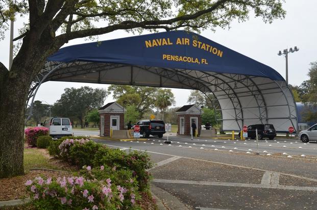 The main gate at Naval Air Station Pensacola on Navy Boulevard in Pensacola, Florida.