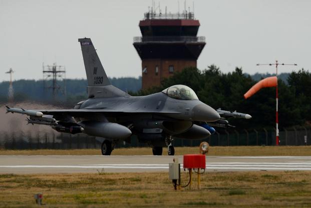 An F-16C Fighting Falcon from the 31st Fighter Wing, 510th Fighter Squadron, Aviano Air Base, Italy lands at Royal Air Force Lakenheath, England July 20, 2018. 