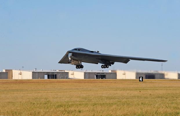 A B-2 Spirit launches from the runway during an exercise at Whiteman Air Force Base, Mo., Nov. 8, 2015.