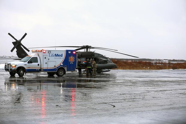 AKARNG UH-60L Black Hawk during a medical evacuation from Napaskiak to Bethel