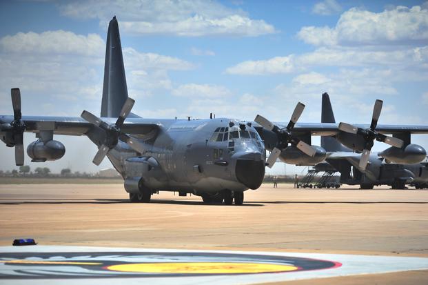 An MC-130E Combat Talon I taxies onto the flightline during an aircraft retirement ceremony at Cannon Air Force Base, N.M., June 22, 2012. 
