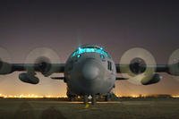 An Air Force Reserve C-130 Hercules is readied for takeoff at Sather Air Base, Iraq, on Wednesday, April 19, 2006. The aircraft is from the 302nd Airlift Wing at Peterson Air Force Base, Colo. (U.S. Air Force photo/Master Sgt. Lance Cheung)