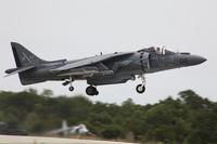 An AV-8B Harrier from Marine Attack Squadron 542 takes off to conduct training sorties out of Marine Auxiliary Landing Field Bogue June 21. (U.S. Marine Corps/ Lance Cpl. Scott L. Tomaszycki)