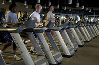 Patrons exercise on treadmills at Nellis Air Force Base, Nevada.