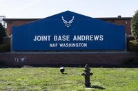 The sign for Joint Base Andrews at at Andrews Air Force Base, Maryland.