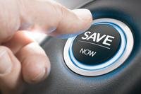 The words &quot;save now&quot; appear on a car ignition button